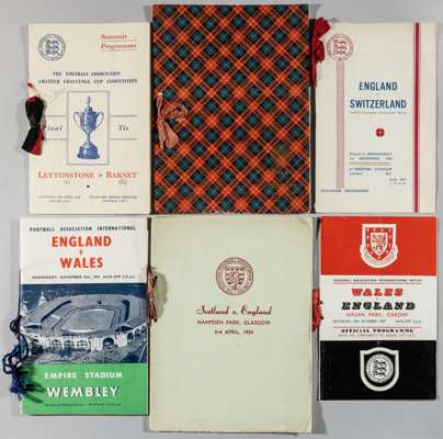 Collection of VIP football programmes, 1946-62,
 all with ribbon to spine, some with additional souvenir covers, includes Leytonstone v Barnet 1946 Am