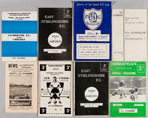 East Stirlingshire, ES Clydebank, Clydebank, season 1963-64 programmes,
 as East Stirlingshire v Airdrie, v Rangers, became ES Clydebank for one seaso