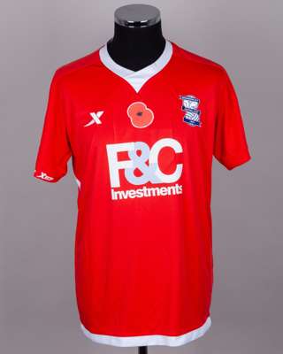 Alexander Hleb red and white No.22 Birmingham City match worn short-sleeved shirt, 2010