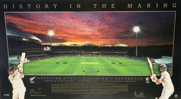 Australia / New Zealand: Dual captains signed limited edition print, “History in the making – First ever Day / Night Test Match.  Adelaide Oval.  27 N
