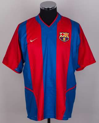 Roberto Trashorras garnet and blue No.27 Barcelona match issued short-sleeved shirt, 2002-03