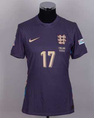 Jack Grealish grey No.17 England v. Finland match issued short-sleeved shirt, 2024