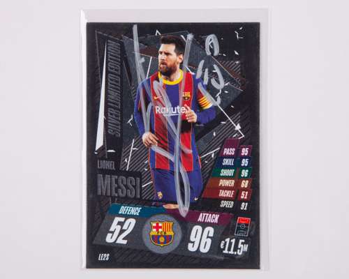 Lionel Messi autographed Barcelona Topps Match Attax Silver Limited Edition trading card