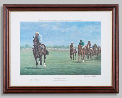 Four jockey-signed limited edition Richard Stone Reeves horse racing prints