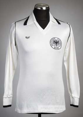 White & black West Germany U-21 international no.13 jersey, circa 1982,
 Erima, long-sleeved with country emblem badge and Erima logo, reverse numbere