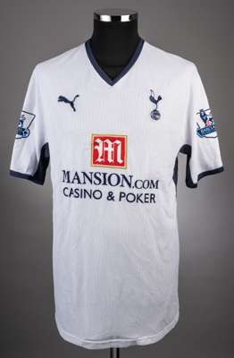 Darren Bent white No.10 Tottenham Hotspur short-sleeved jersey, 2008-09, 
 Puma, L, with v-neck collar and embroidered badge, the reverse lettered BEN