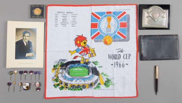 Football memorabilia from the collection of Newcastle United's George Robledo,
 comprising b & w studio portrait of George Robledo; initialled leather