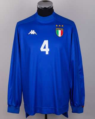 Demetrio Albertini blue No.4 Italy v. Belgium match worn long-sleeved shirt, 1999