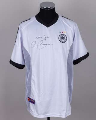 Franz Beckenbauer autographed white and black Germany replica short-sleeved shirt