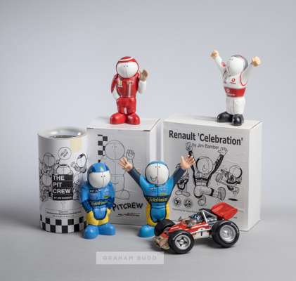 Group of "Pitcrew" caricatures by Jim Bamber, 
 including McLaren and Renault Celebration, all in original boxes, (11)