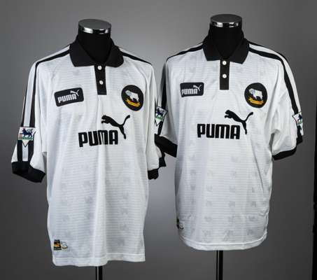 Francesco Baiano white Derby County No.27 Premier League match jersey 1997-98,
 Puma, short-sleeved, reverse lettered BAIANO; sold together with a Ron