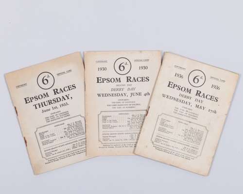 Epsom Derby racecards for 1930 and 1936 both won by H H Aga Khan racehorses