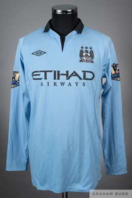 David Silva sky blue Manchester City no.21 shirt from the game v Arsenal at the Emirates Stadium on 13/01/2013
 player issue long sleeved shirt manufa