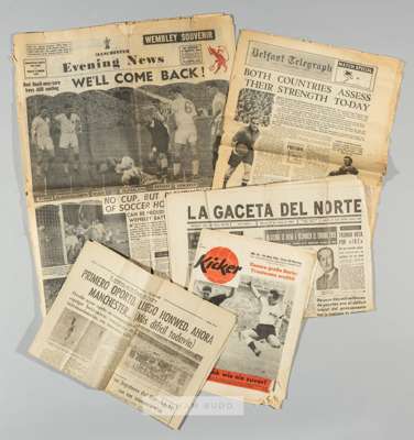 A group of five newspapers and magazines originally kept as souvenirs by Duncan Edwards of Manchester United and England,
 comprising Spanish newspape