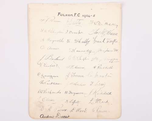 Fulham - a page of Fulham 34 autographs from 1924-25