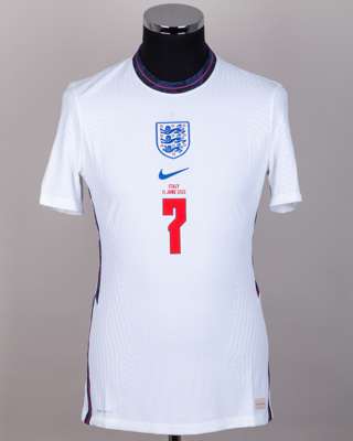 Jack Grealish white No.7 England v. Italy short-sleeved shirt, 2022