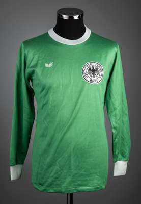 Green West Germany No.3 "B" International jersey gained as a swap by England's Alan Sunderland after the match played in Augsburg 21st February 1978, 