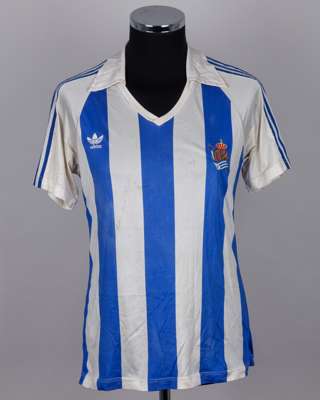 Blue and white No.6 Real Sociedad short-sleeved shirt, 1982-83