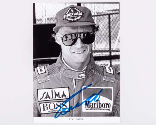 Niki Lauda Signed McLaren Black & White Photo