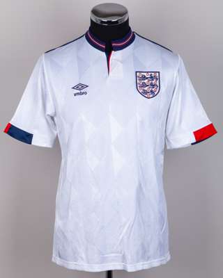 Peter Beardsley white No.7 England v. Sweden short-sleeved shirt, 1989