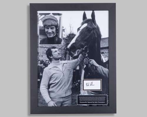 Bob Champion signed Aldaniti framed photograph presentation