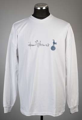Jimmy Greaves signed white Tottenham Hotspur retro jersey, 
 Chanterie, long-sleeved with club crest, signed in black marker pen, size L, with Sportin