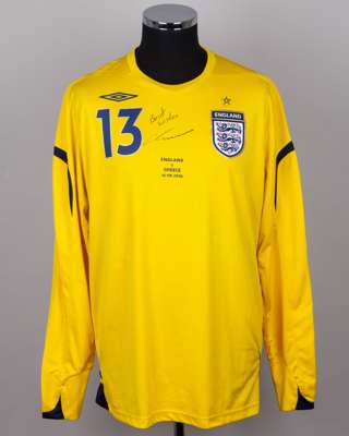 Chris Kirkland yellow No.13 England v. Greece autographed goalkeeper shirt, 2006