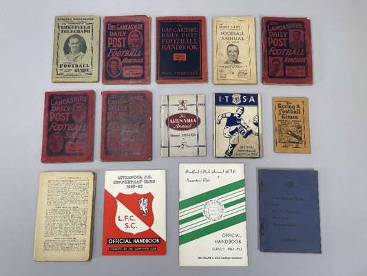 Collection of handbooks and annuals dating from late 19th century to 1930s,
 including Bradford F.A. 1961-62, Doncaster Rovers 1946-47, Charlton Jubil