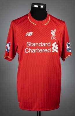 James Milner signed red Liverpool no.7 home jersey, season 2015-16,
 match-issue, New Balance, short-sleeved with BARCLAYS PREMIER LEAGUE sleeve badge
