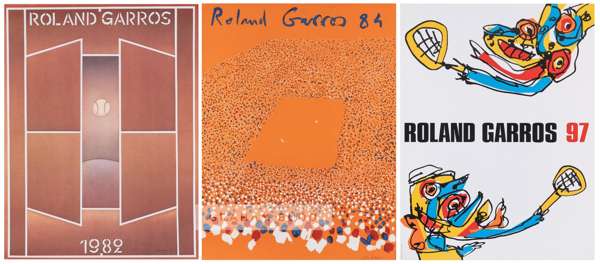 Collection of Roland Garros tennis posters from 1982 to 2010,
 including some of the rarer 1980s examples, 1982, 1984 (2), 1985 (2), 1986 (2), 1988, 1