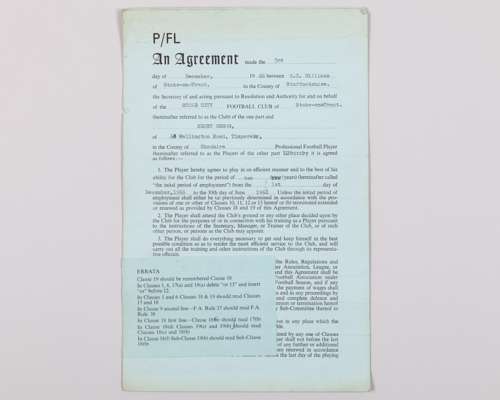 Harry Gregg a Stoke-on-Trent player contract, 1966