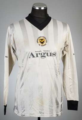 Rare white Newport County no.5 away jersey which was used by the club in their very last football conference match at Maidstone on 11th February 1989,