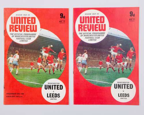 Rare Manchester United v. Leeds United postponed match programme, 20th December 1969