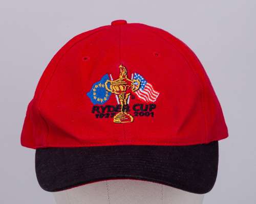 A red and black 2001 Ryder Cup Sam Torrance autographed baseball cap