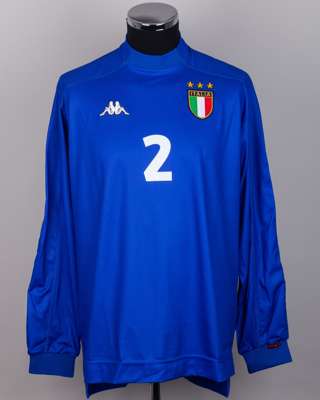 Ciro Ferrara blue No.2 Italy v. Sweden match worn long-sleeved shirt, 2000