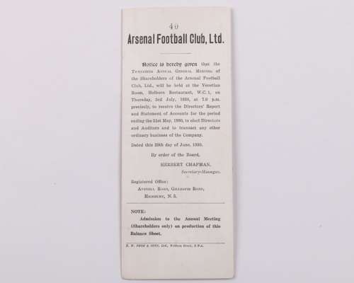 Arsenal - Report of Directors and Statement of Accounts , year ended 31st May 1930