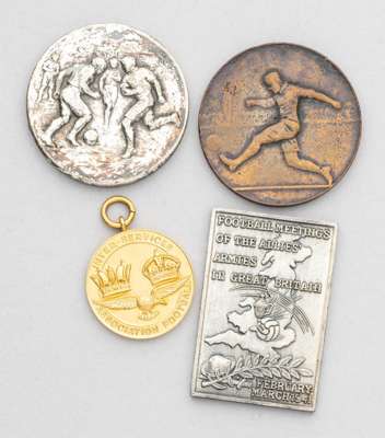 Collection of four medals relating to wartime and armed forces football, 
 one 9ct gold Inter-Service medal, inscribed obverse and reverse, dated 1936