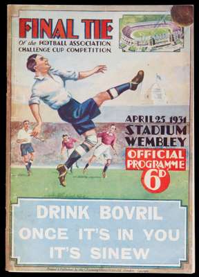 F.A. Cup Final programme Birmingham v West Bromwich Albion 25th April 1931, staples removed, light vertical fold, but generally good