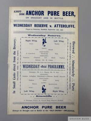 Sheffield Wednesday Reserves v. Attercliffe match programme, 15th September 1900

  Ex bound volume