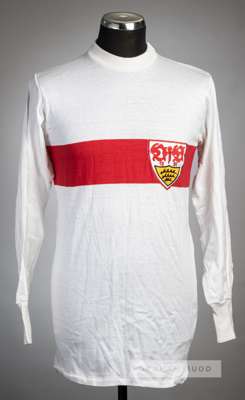 White and red hoop Vfb Stuttgart no.5 home jersey, circa 1970s,
 Palme, long-sleeved with embroidered club crest, reverse numbered 5