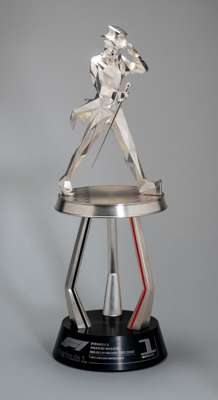 Johnnie Walker F1 1st placed trophy from the 2019 Belgian Grand Prix at Spa,
 modelled with a gentleman in top hat and tails upon a circular plinth pr