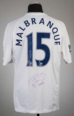 Steed Malbranque signed white Tottenham Hotspur 125 Years no.15 home jersey, season 2007-08,
 Puma, short-sleeved with BARCLAYS PREMIER LEAGUE sleeve 
