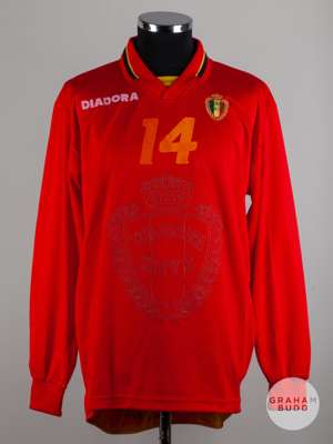 Red, yellow and black No.14 Belgium v. Northern Ireland long-sleeved shirt, 1997