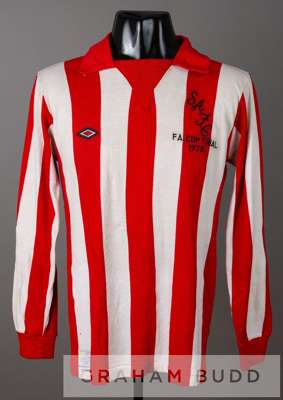 A trainer's unnumbered spare red and white striped Sunderland AFC jersey for the 1973 FA Cup final,
 by Umbro, long-sleeved embroidered SAFC F.A. CUP 