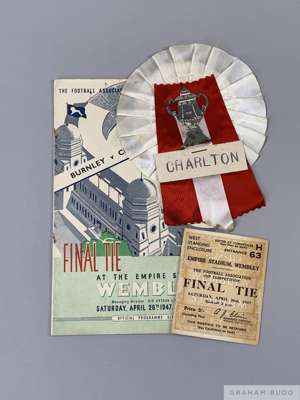 F.A. Cup Final programme Burnley v. Charlton Athletic played at Wembley, 26th April 1947
  some slight cover staining with ticket stub and Charlton ro