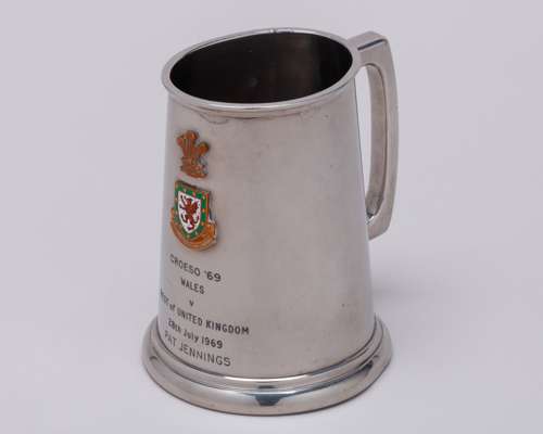 Pat Jennings a silver-plated and enamel Wales v. Rest of United Kingdom commemorative tankard