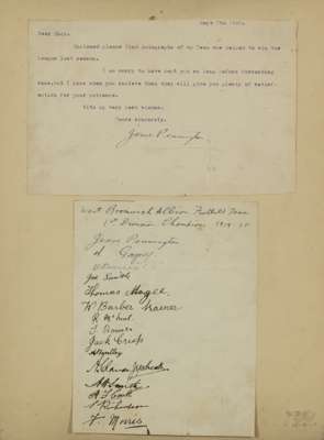 The autographs of Jesse Pennington & the West Bromwich Albion First Division Championship team of 1919-20,
 two items mounted in a frame under glass, 