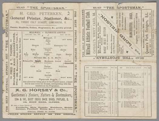 Millwall v Plymouth Argyle programme 12th January 1907,
 F.A. Cup First Round