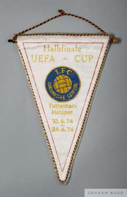 Official Lokomotive Leipzig v. Tottenham Hotspur UEFA Cup Semi-Final match pennant, 1974 

of triangular design inscribed Halbfinale, UEFA - CUP 1.FC,
