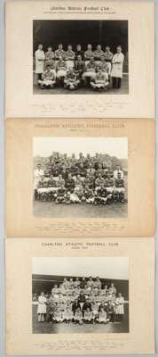 Three Charlton Athletic 1934-35, 1935-36 & 1936-37 team photographs, 
 approx. 18 by 14in., matted and all produced as official team photographs for s